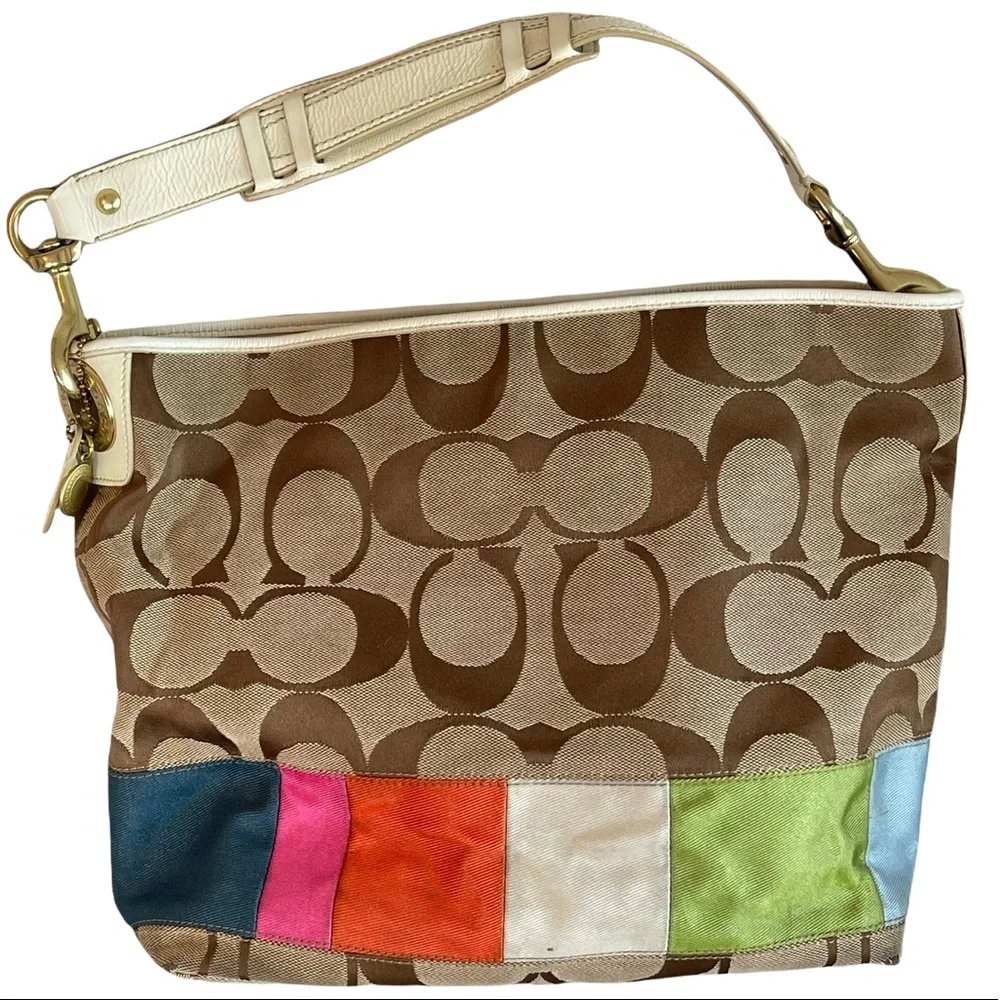 COACH multicolor Striped signature jacquard tote shoulder bag /